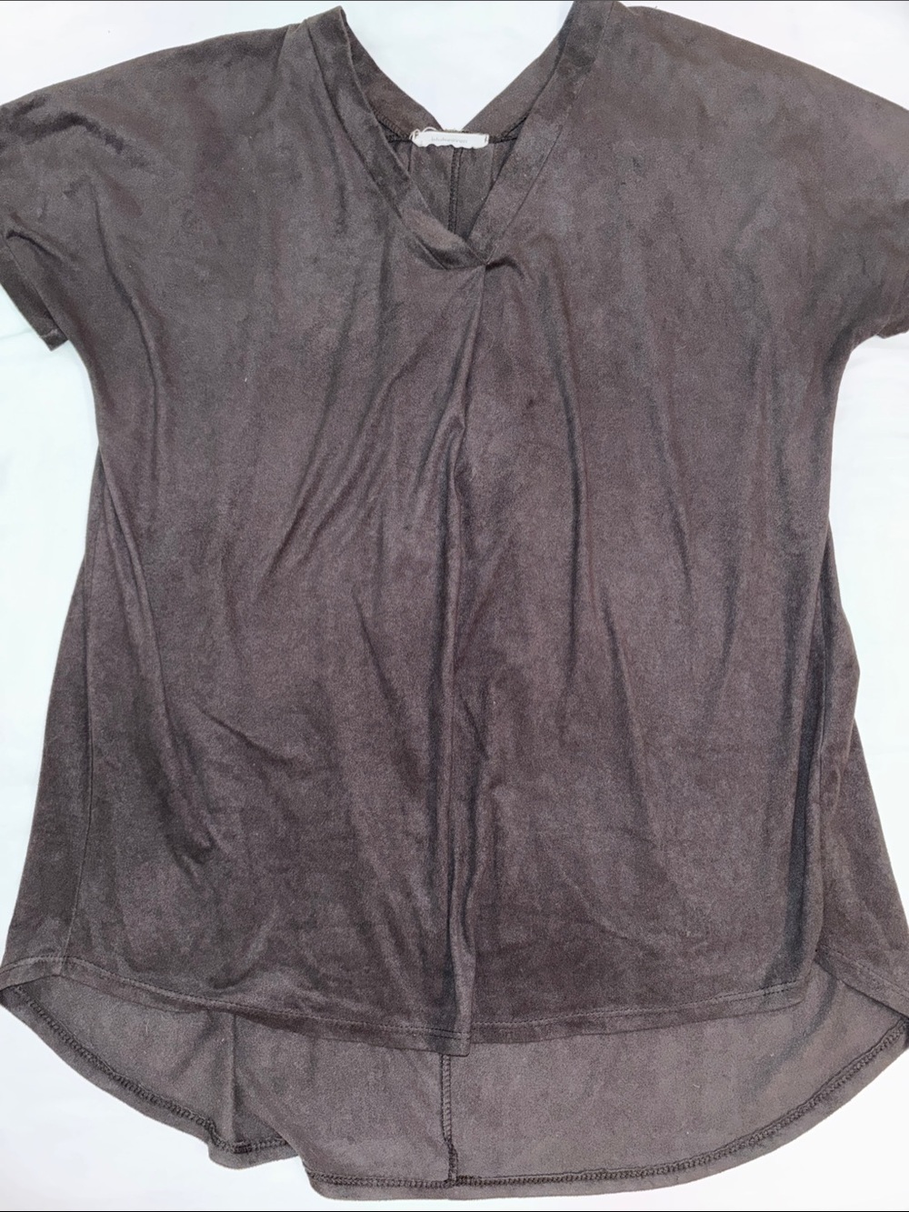 Women's Black V-Neck suede Short Sleeve Top